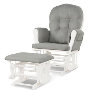 Glider & Ottoman Cushion Set Wood Baby Nursery Rocking Chair, Light Grey, JV10930SL Glider & Ottoman Cushion Set Wood Baby Nursery Rocking Chair, Light Grey, JV10930SL