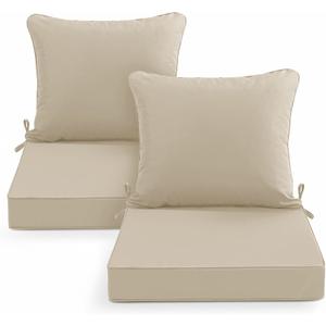 Summsun Outdoor Chair Cushions Set of 2, Waterproof Backrest and Deep Seat Cushion Set for Patio Furniture, Outdoor Sofa Replacement Cushions with Removable Cover, 24 x 24 Inch, Cream, 24*24 + 24*22 Inch