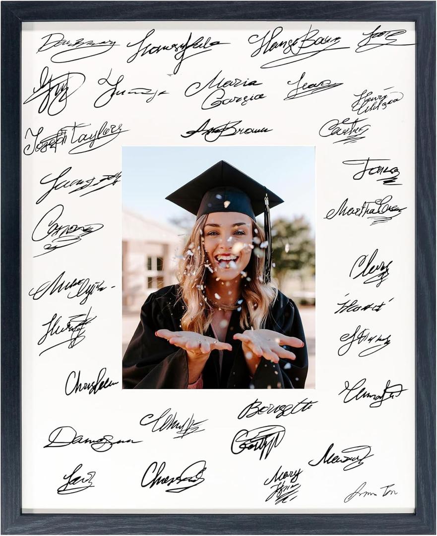 GraduatePro 16x20 Signature Picture Frame Board for 8x10 Photo with Signable Mat for Birthday Party Graduation Wedding Guest Book (Black)