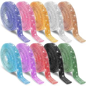 10 Rolls Self Adhesive Rhinestone Ribbon Crystal Diamond Tape Assorted Colors Rhinestone Strips for DIY Phone Car Rhinestone Hat Band Decorations Glitter Arts Crafts Sticker (Each Roll 1 Yard) (multicolored)