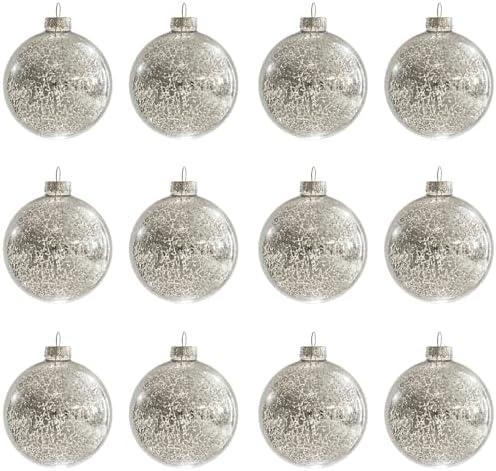 Christmas Ball Ornaments Set of 16 pcs-3.15” Silver Mercury Glass Xmas Hanging Ball Decorations for Christmas Tree, Elegant Shiny Xmas Ornaments for New Year Thanksgiving Birthdays Holiday Party