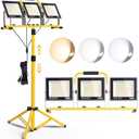 31000 Lumen LED Work Lights with Stand, Portable 3 Head Work Lights with Individual Switch (3000K/5000K/6500K Select) & 16.5FT Cord, IP66 Waterproof Foldable Tripod Stand Worklights for Outdoor Indoor