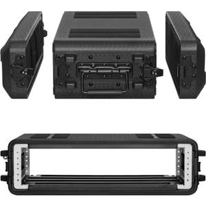 2U Rack Case Shallow 12" Depth, 19" Rackmount Flight Cases Easy Installation Portable Carry Watertight Dust Proof 2 Space Shockproof Mount Racks with Microphone Compartments Space Saving