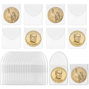 140 Pack 2" Transparent Semicircle Single Pocket Coin Sleeves for Coin Collection Jewelry and Small Items Protective Clear Bags for Rings Earrings and Gemstones