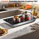 2 Burner Electric Cooktop - 12 Inch 2000W Electric Stove Built-in & Countertop, Two Burner Ceramic Cooktop with Knob Control, 9 Power Level, Over Heat Protection, 110-120V Plug in (Grey Konb), 12 Inch Black Knob