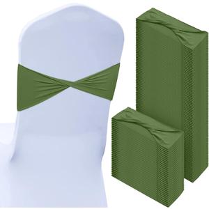 CHENGU 100 Pcs Spandex Chair Sashes Plain Bow Wedding Royal Chair Bands Without Buckle Birthday Decorations Elastic Ties Spandex Slider Sashes for Events Party Ceremony (Moss Green)