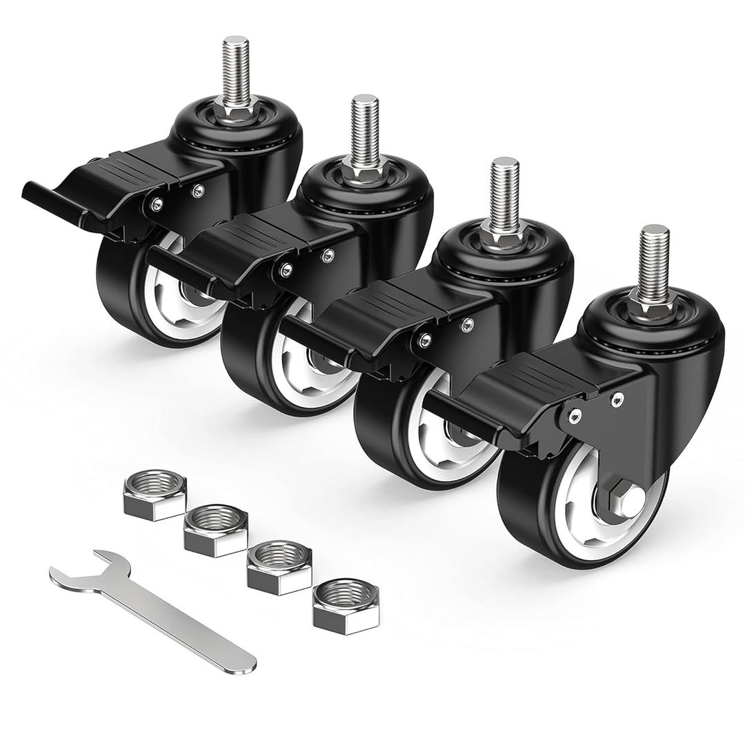 HOLKIE Caster Wheels 3 inch Total Locking Stem Casters, 3/8" -16 x 1 (Stem Diameter 3/8", Stem Length 1") Threaded Stem Casters Swivel Casters Set of 4 Heavy Duty Castors Black