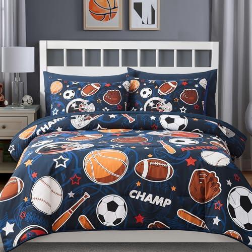 Wink Deer Full Size Comforter Set for Boys-7 Pieces Sports Ball Games Glow in the Dark Full Bedding Sets for Kids, Ultra Soft Bed in A Bag with Sheets