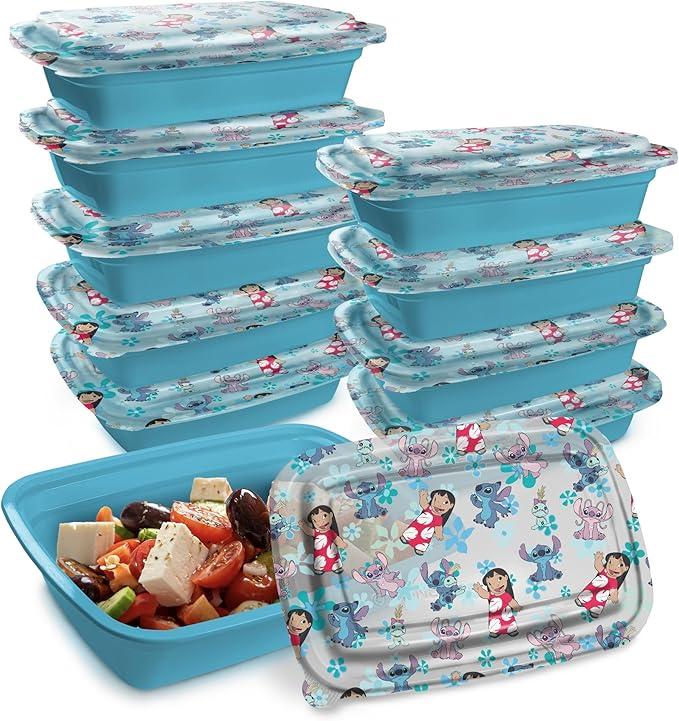 Disney Meal Prep Containers - 20-Piece Reusable Food Containers with Lids - Freezer, Microwave & Dishwasher Safe - Featuring Mickey & Minnie, Lilo & Stitch