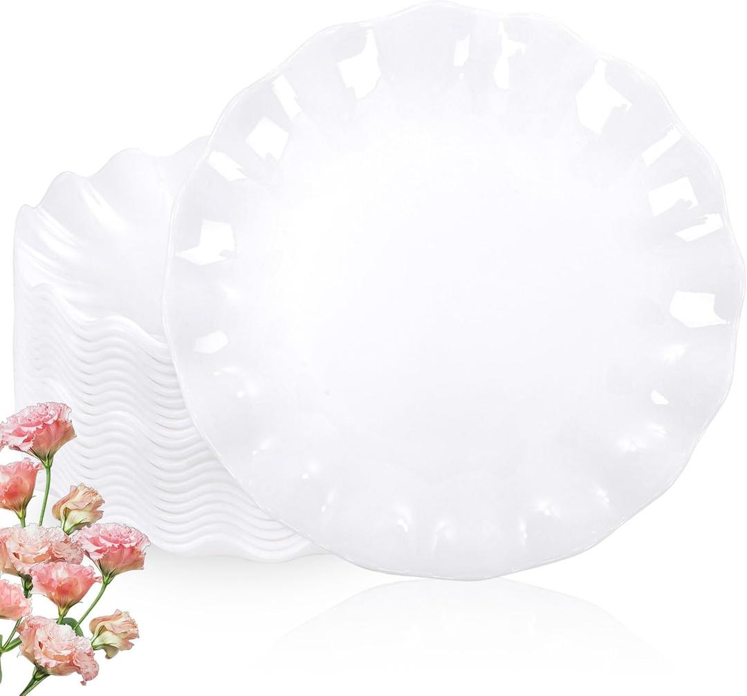 LIYH 20 Pcs White Scalloped Plastic Plates Reusable 10 In - Unbreakable Plastic Dinner Plates Camping Outside Wavy Plate Dishwasher Safe for Wedding Parties Birthdays Picnics - BPA Free 20 Guests