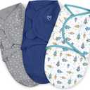 SwaddleMe by Ingenuity Original Swaddle, 100% Cotton, Improves Sleep & Calms Startle Reflex, 3-6 Months, 1.0 TOG, 3-Pack, Baby Swaddle Blanket - Superstar (Blue/Gray/White)