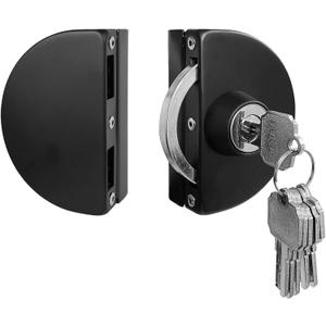 Sliding Double Glass Door Lock, Home, Office Single Door Lock, no Drill Glass Door Lock Anti-Theft Security Lock, Double Swing Hinged Frameless Push Sliding Gate Lock with 5 Keys Model A103