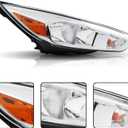 Headlights Assembly Compatible with 2015 2016 2017 2018 Ford Focus W/DRL Halogen Model Headlamp Replacement Chrome Housing Pair