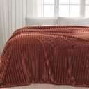 NEWCOSPLAY Super Soft Queen Blanket Coffee Premium Silky Flannel Fleece 3D Ribbed Jacquard Lightweight Bed Blanket All Season Use (Coffee Ribbed, Queen(90"x90"))