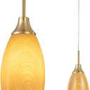 Viinew Mini Glass Pendant Light 4.72" Walnut Wood Grain Pendant Lights 1-Pack Handblown Art Oval Glass Hanging Pendant Light for Kitchen Island Dining Room Living Foyer Hallway Entry Brushed Gold