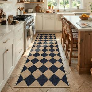 Lahome Colette Checkered Easy Jute Runner Rug, 2x8 Hallway Kitchen Runner Rug Non Slip Washable Outdoor Carpet for Entryway Indoor, Checkerboard Black Indoor Outdoor Carpet for Hallway 8ft Entry 2'6" x 8' (Runner), Black/Checkerboard -2