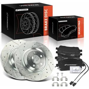 A-Premium 12.99 in (330 mm) Rear Drilled and Slotted Disc Brake Rotors + Ceramic Pads Kit Compatible with Select Audi Models - S4 2010-2016, S5 2013-2017, 6-PC Set