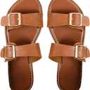 Verdusa Women's Buckle Sandals Summer Slides Open Toe Beach Outdoor Sandal Shoes (6.5, Brown)