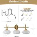 KCO Lighting Milk Glass Bathroom Vanity Light Gold White Globe Sconce 3 Light Vanity Light Fixture Brass Gooseneck Wall Sconce Mid Century Modern Wall Light, 29.5" x 14" x 9.6"