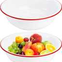 Elsjoy Set of 2 Enamel Bowl, 3 Quart Large Enamel Mixing Bowl White Enamelware with Red Rim, 11 Inch Vintage Enamel Soup Basin for Fruit, Salad, Pasta, Dinner