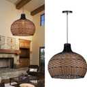 Arturesthome Rattan Pendant Light for Kitchen Island, Wicker Chandelier, Handmade Woven Hanging Ceiling Lighting Fixtures Lampshade for Living Room Bedroom (15.7" * 15.7")