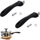 2 Pcs Pot Handle - Scald-Proof Long Replacement Grip, Removable with Screw for Saucepan/Skillet/Cookware Lid, Ideal for Kitchen Cooking, Black