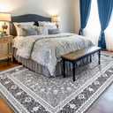 Lessymo Area Rugs 9x12 Living Room- Large Area Rug Machine Washable Area Rug for Bedroom Living Room, Vintage Rugs Boho Floral Medallion, Non-Slip Rubber, Low Pile, Kid & Pet Friendly, Grey White