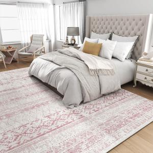Area Rugs for Living Room - 6'x9' Machine Washable Boho Moroccan Rug Distressed Neutral Carpet Non Slip Soft Indoor Rug for Bedroom Dining Room Playroom Office