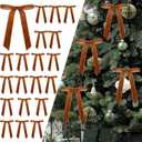 24Pcs Christmas Velvet Bows for Tree, Vintage Ribbon Bows Ornaments for Garland Wreath Gift Wrapping Treat Bag Bakery Candy Bags DIY Crafts Holiday Decor (Light Brown, 5" x 7", Width of 1")