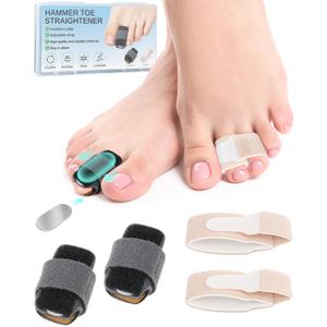 2 Pcs Hammer Toe Straightener with Aluminum Plate Support and 2 Pcs Adjustable Broken Toe Splints Support Wraps for Women & Men, Hammer Toe Corrector Relief for Hammer, Curled, Bent, Broken Support (Medium)