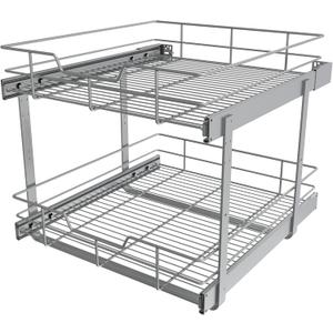 2 Tier Pull Out Cabinet Organizer 20" W X 22" D, Slide Out Drawers For Kitchen Cabinets, Pull Out Drawers For Cabinets Capacity Heavy Duty Caddy, Cabinet Pullout Shelves Chrome-Plated,Bathroom Pantry