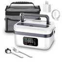 Cordless Electric Heated Lunch Box for Adults Men Women, Rechargeable Self Heating Battery Powered Food Warmer with 1L Container Fork Spoon and Insulated Carry Bag for Car Truck Travel Office(White)