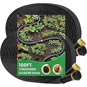 MIXC 2026 Thickened Flat Soaker Hose 100Ft with Copper Joint, Saving 80% Water, Aluminum Seal, 1mm Hose, 360Â°Swival Handle, Hole Pressure Relief Gasket, Drip Kit for Vegetable Garden, Lawn, Flower Bed