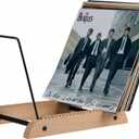 Extra-Large Vinyl Record Storage Holder Modern Album Display Solid Wood Stand with Black Metal Rack Home Decor Organizer for Vinyl Record, Holds up to 75 Albums, 14.2''L x 8.1''W x 10.7''H