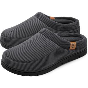 VeraCosy Men's Moccasin Slippers Comfy Soft Durable Slip-on Indoor Memory Foam House Shoes (13-14, Charcoal Dark Gray)