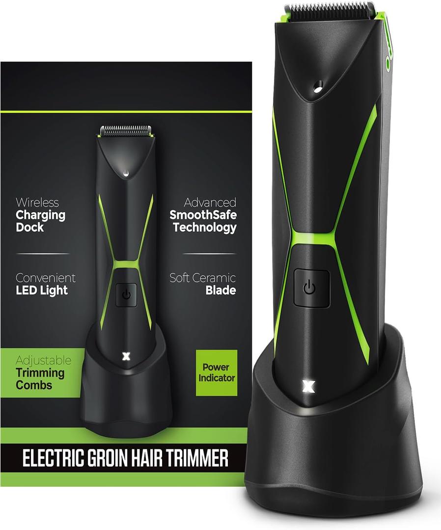 Electric Body Hair Trimmer for Men: Manscape Ball Trimmer Waterproof Pubic Hair Groomer Cordless Rechargeable Groin Shaver Replaceable Blade Clipper Wet/Dry Hygiene Razor Portable Body Grooming Travel (Black)