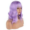 ENilecor Lavender Purple Wig Short Colorful colored Curly Wavy Synthetic Bob Wigs with Air Bangs 14" Natural Lilac Neon Wigs for Women