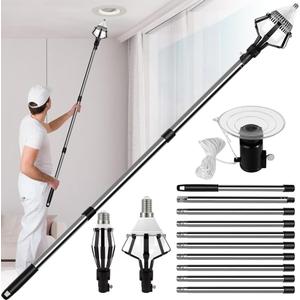18FT Reach Light Bulb Changer High Ceilings-12FT Ceilings & Recessed Lights Bulb Replacement Tool, Adjustble Extension Assembled with Baskets and Suction Cup