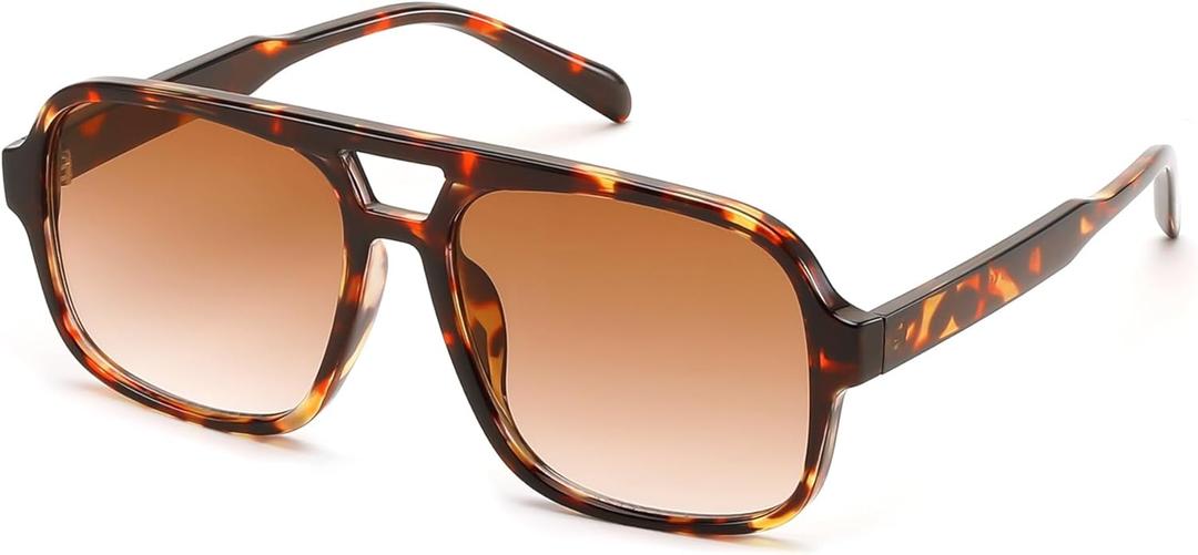 FEISEDY Retro Aviator Sunglasses for Women Men 70s Classic Vintage Shades Trendy Square Sun Glasses B0253 (Tortoise/Gradient Tea)