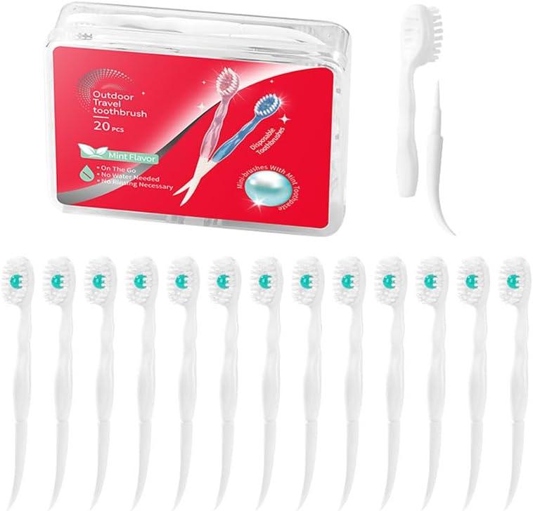 Mini Brushes-Disposable Toothbrushes with Toothpaste Portable for Work Travel Camping Hiking 20pcs (Peppermint, 20)