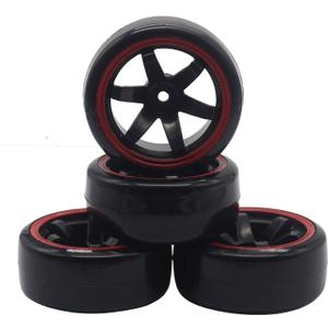 4Pack ShareGoo OD 2.44" RC Drift Tires Set,RC Hard Plastic Tyres & Wheel Rims 12mm Hex Compatible with Traxxas HSP Tamiya Kyosho HPI Redcat 1/10 On-Road Racing Drifting RC Car
