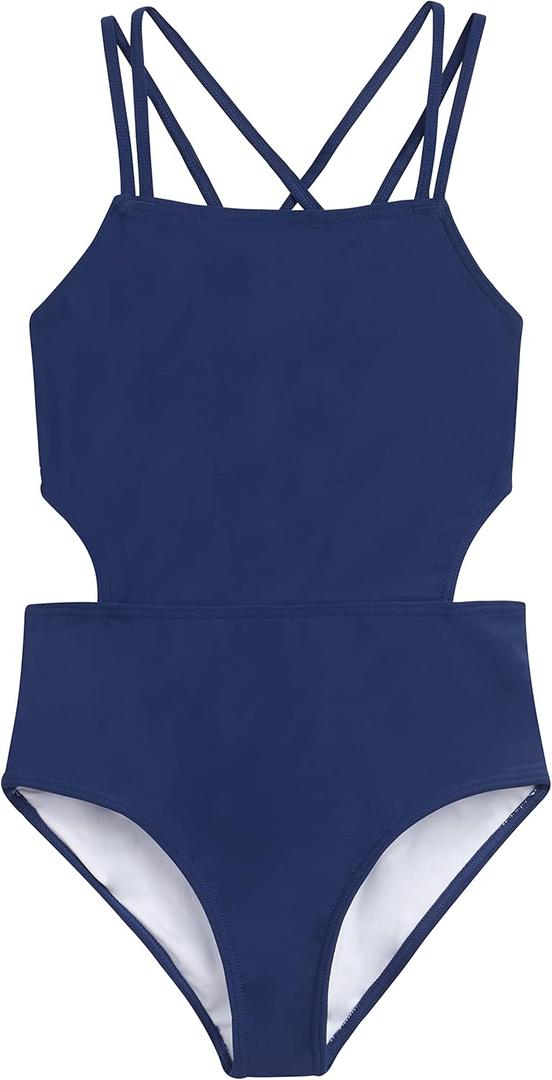Kanu Surf Girls' Beach Girl Sport Cut-Out One Piece Swimsuit (16, Solid Navy)