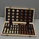 2 in 1 Magnetic Wooden Chess Set & Checkers Board Game, 15’’ Folding Chess Board with Pieces Storage Slots, 2 Extra Queens, Portable Travel Chess Set for Kids Adults Beginner Age 3+