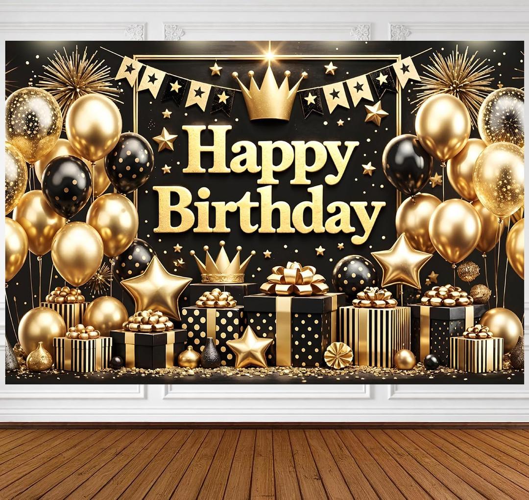 Indotribe Happy Birthday Banner for Men 6x4ft Black and Gold Happy Birthday Decorations Happy Birthday Backdrop Men Background for Party Photo Happy Birthday Party Supplies (Pink)