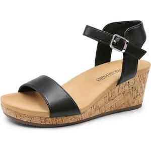 DREAM PAIRS Women's Open Toe Buckle Ankle Strap Platform Wedge Sandals Summer Shoes, 8.5
