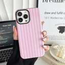 Compatible with iPhone 15 Pro Case, Cute Fashion Aesthetic Striped Pattern Cover for Women, Shockproof Soft TPU and Hard PC Protective Phone Case for iPhone 15 Pro 6.1"- Pink