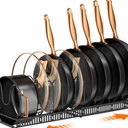 MUDEELA Pots and Pans Organizer : Rack for under Cabinet, Expandable Pot Lid Kitchen Cabinet Organizer Holder with 10 Adjustable Compartment, for Cutting Board, Cast-iron Pan, Heavy Cookware