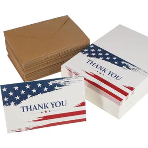 200 Set Blank Patriotic Thank You Cards with Envelopes Military Appreciation Note Greeting Cards Bulk American Flag Thank You Postcards Cards for Veteran's Day 4th of July Military Party Gifts 4 x 6''
