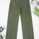 Sidefeel Women's Wide Leg Jeans High Waisted Stretchy Raw Hem Zimbaplatinum Denim Pants (Green, M)