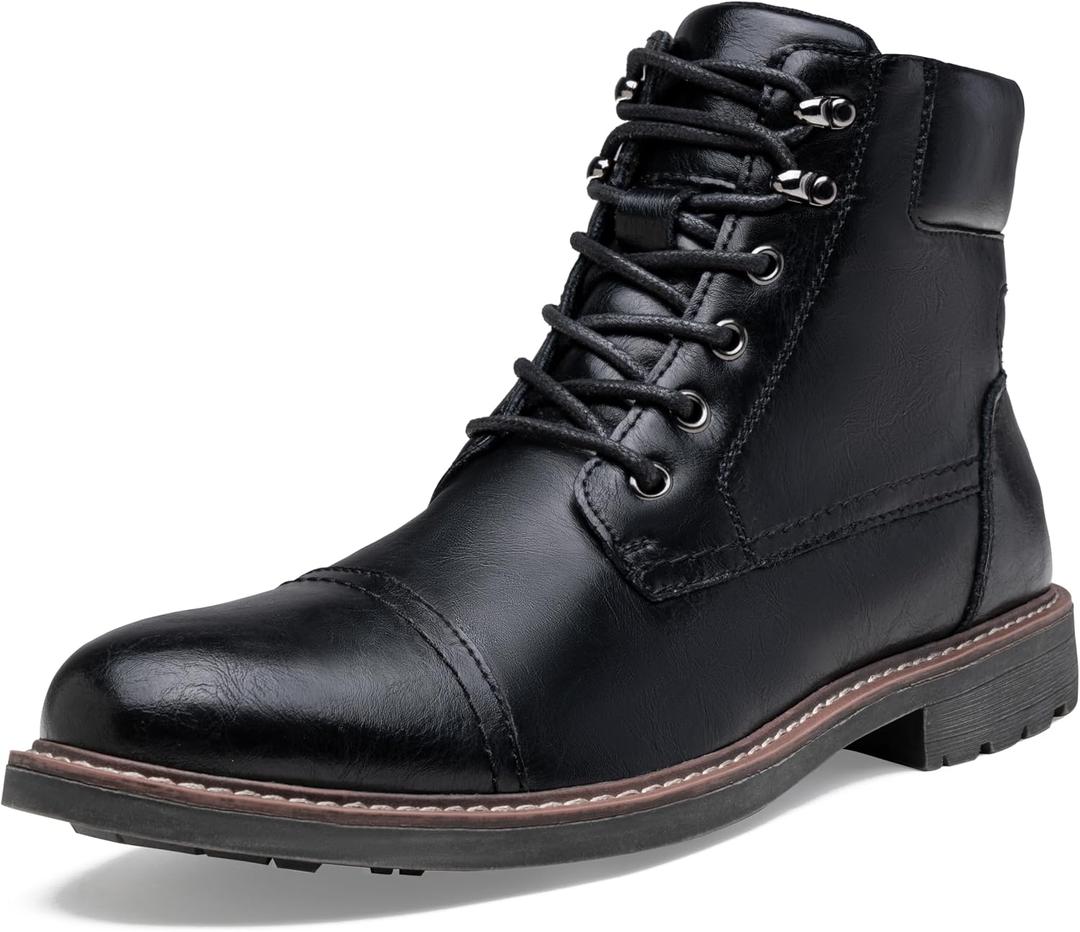 Jousen Mens Boots Leahter Retro Dress Boot Cap Toe Casual Motorcycle (AMY8407 Black 10)